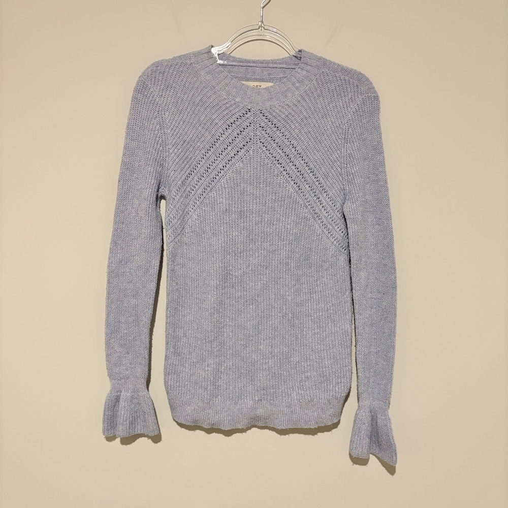 Loft wool‎ pointelle bell flared cuff sleeve sweater blue size small